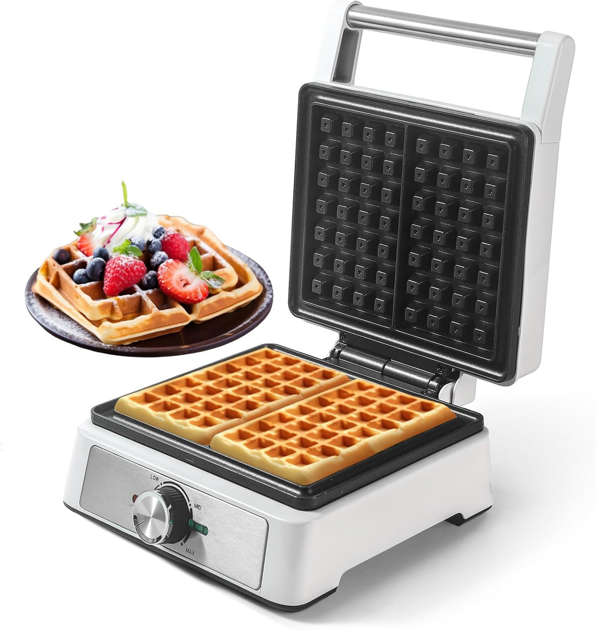 Máquina de Waffles 2 Rebanadas, Antidesbordamiento, 1200W