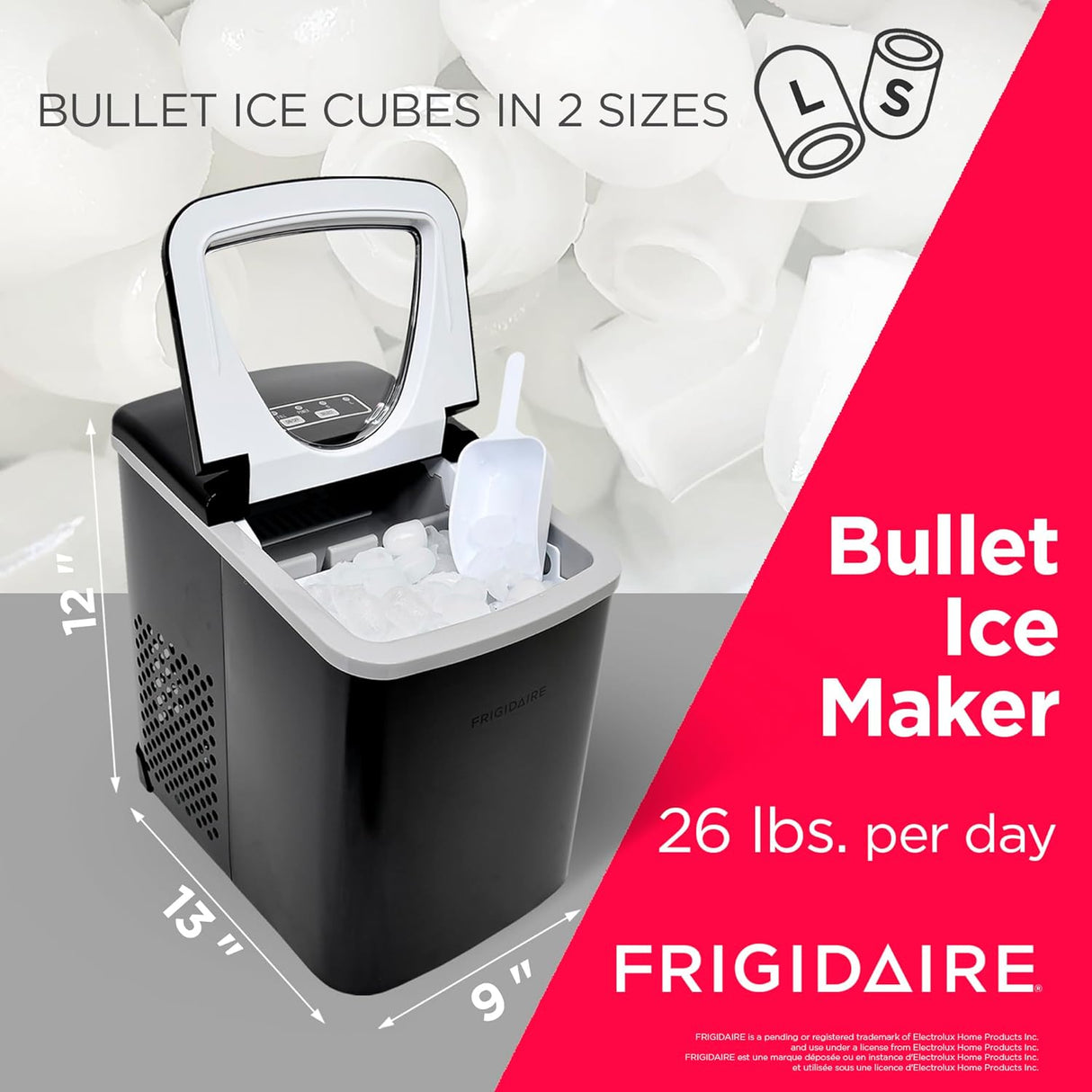 Máquina de Hielo Portátil Frigidaire 26 lbs/día Compacta