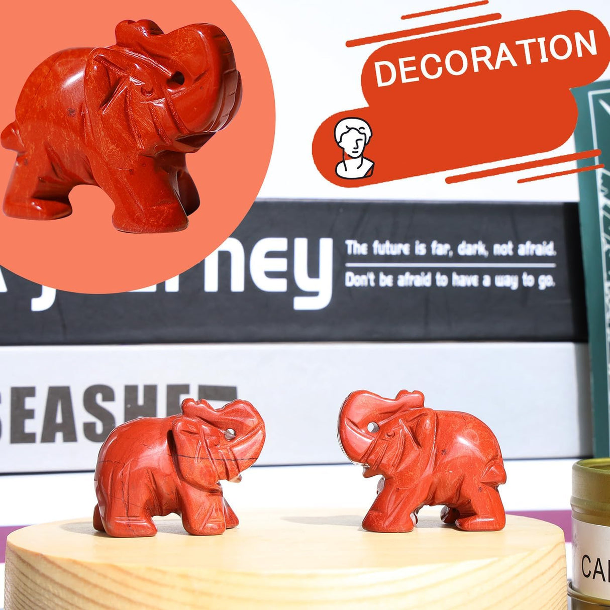 QINJIEJIE Cristales de jaspe rojo, decoración de elefante