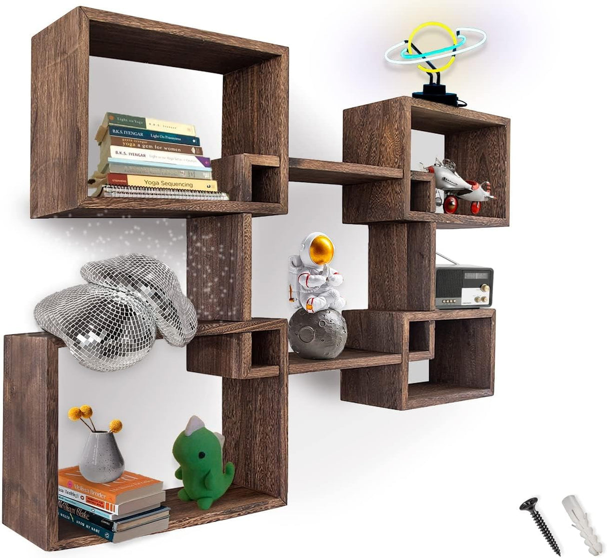 Estantes flotantes cuadrados rústicos - Set de 5 - Torched Brown