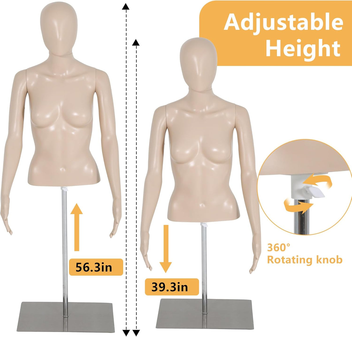 Maniquí Femenino Ajustable 39-56 con Base de Metal