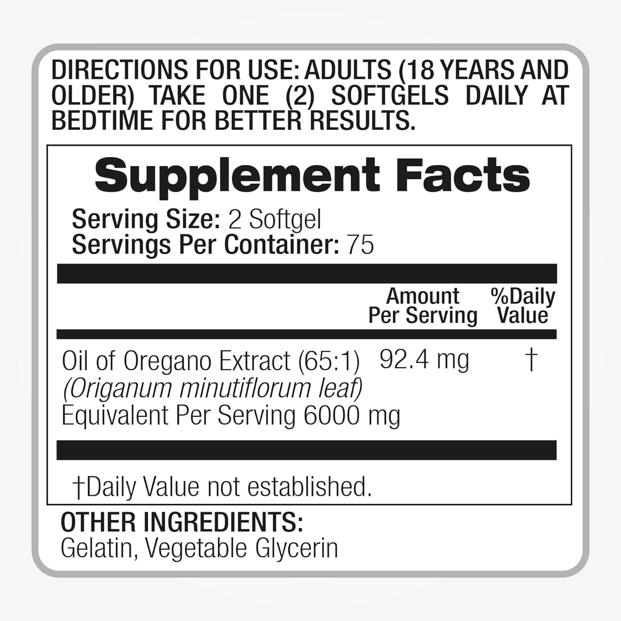 Suplemento Aceite de orégano - 6000 mg por porción 150 cap