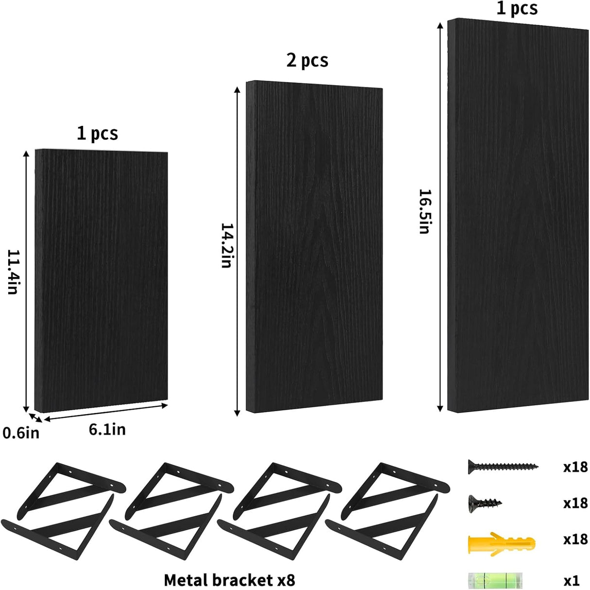 Estantes Flotantes YGEOMER, Madera, Set de 4 Tamaños Variados