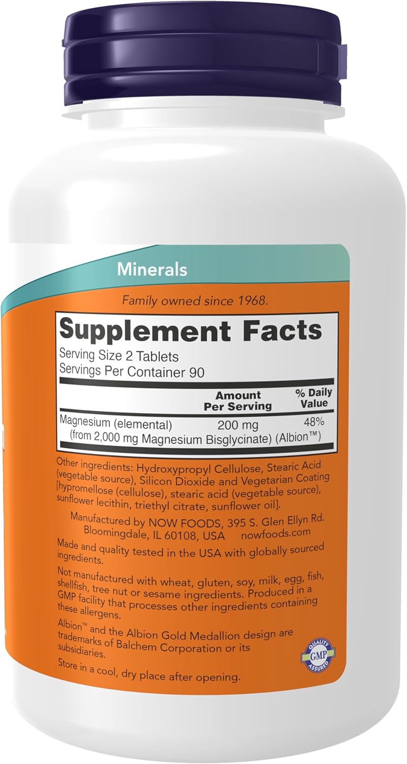 Suplemento MAGNESIO GLICINATO 100mg NOW Foods 180Tabletas