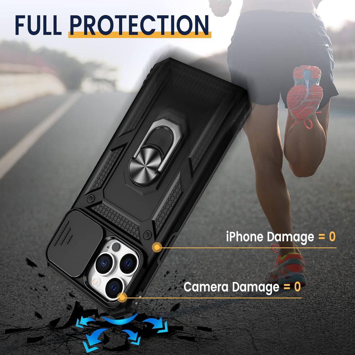Goton Armor - Funda para iPhone 13 Pro Max con soporte para cámara deslizante y soporte de grado militar a prueba de golpes, resistente a prueba de golpes, con soporte magnético para montaje de coche para iPhone 13 Pro Max 6.7.