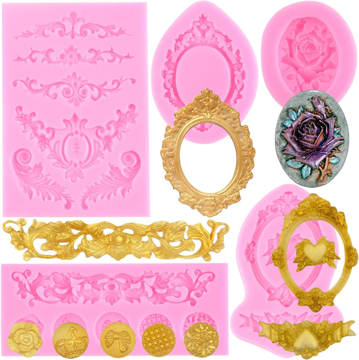 MYPRACS Marco de fotos barroco con diseño de pergamino