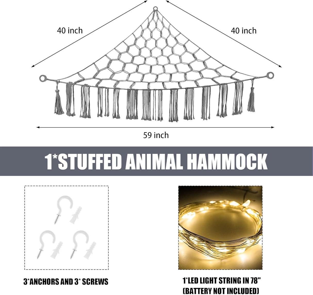 Hamaca para Peluches con Luz LED, Decoración Infantil, Modelo Corner