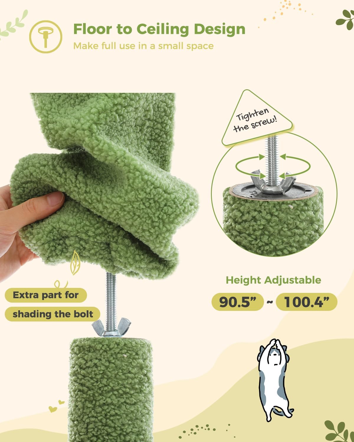 Árbol para gatos PEQULTI, ajustable 90.5''-100.4'', con hamaca