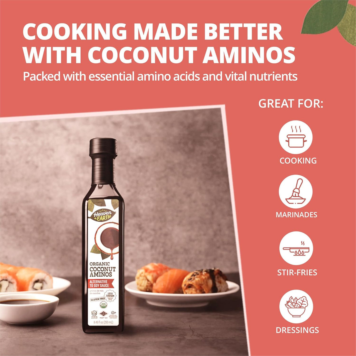 Aminos de Coco Heaven & Earth 8.4 oz, Sin Soja, Paleo, Kosher