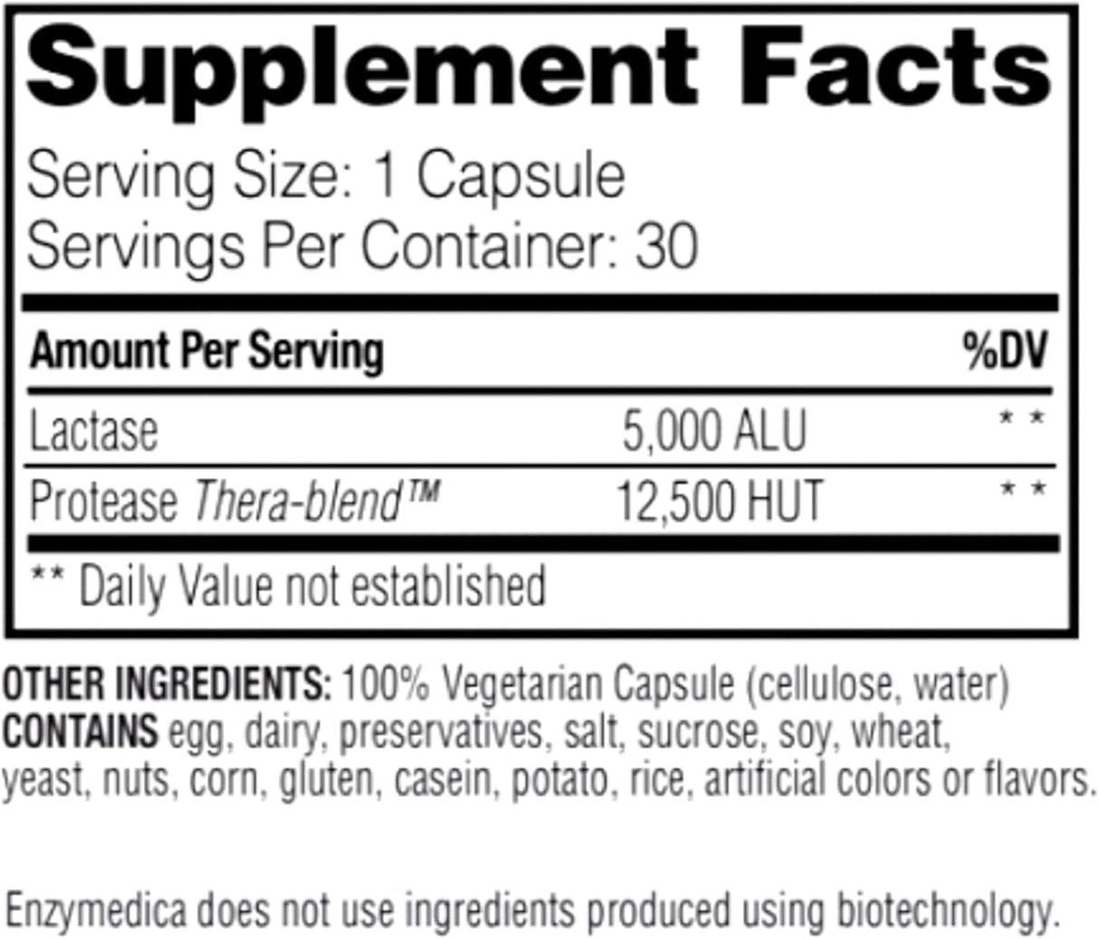 Suplementos Enzymedica para intolerancia a la lactosa 30un