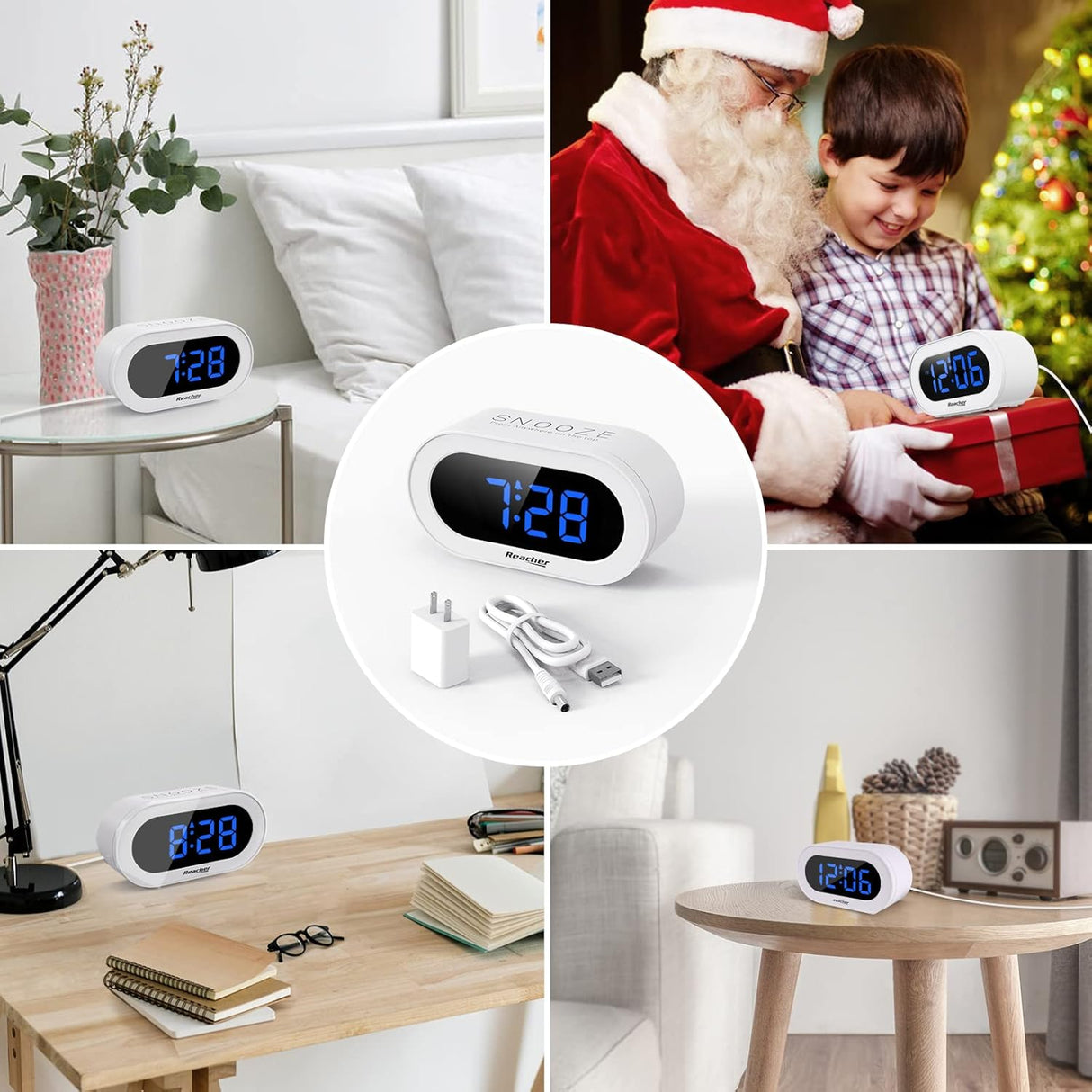Reloj despertador digital LED compacto con snooze y regulador