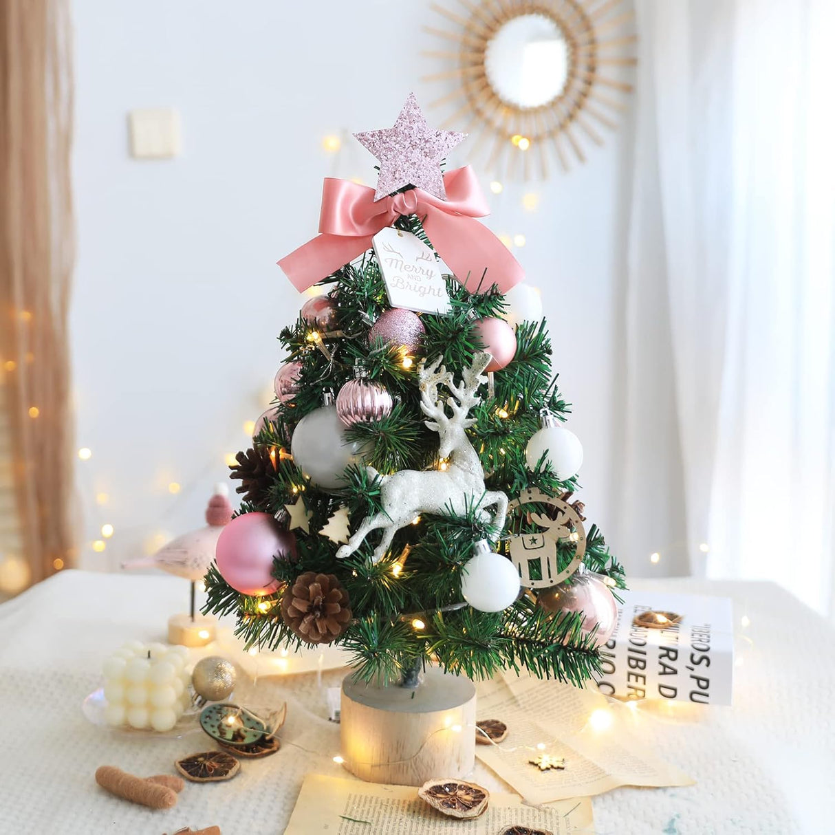 Árbol de Navidad Mini 18 ANMINY con Luces LED y Adornos