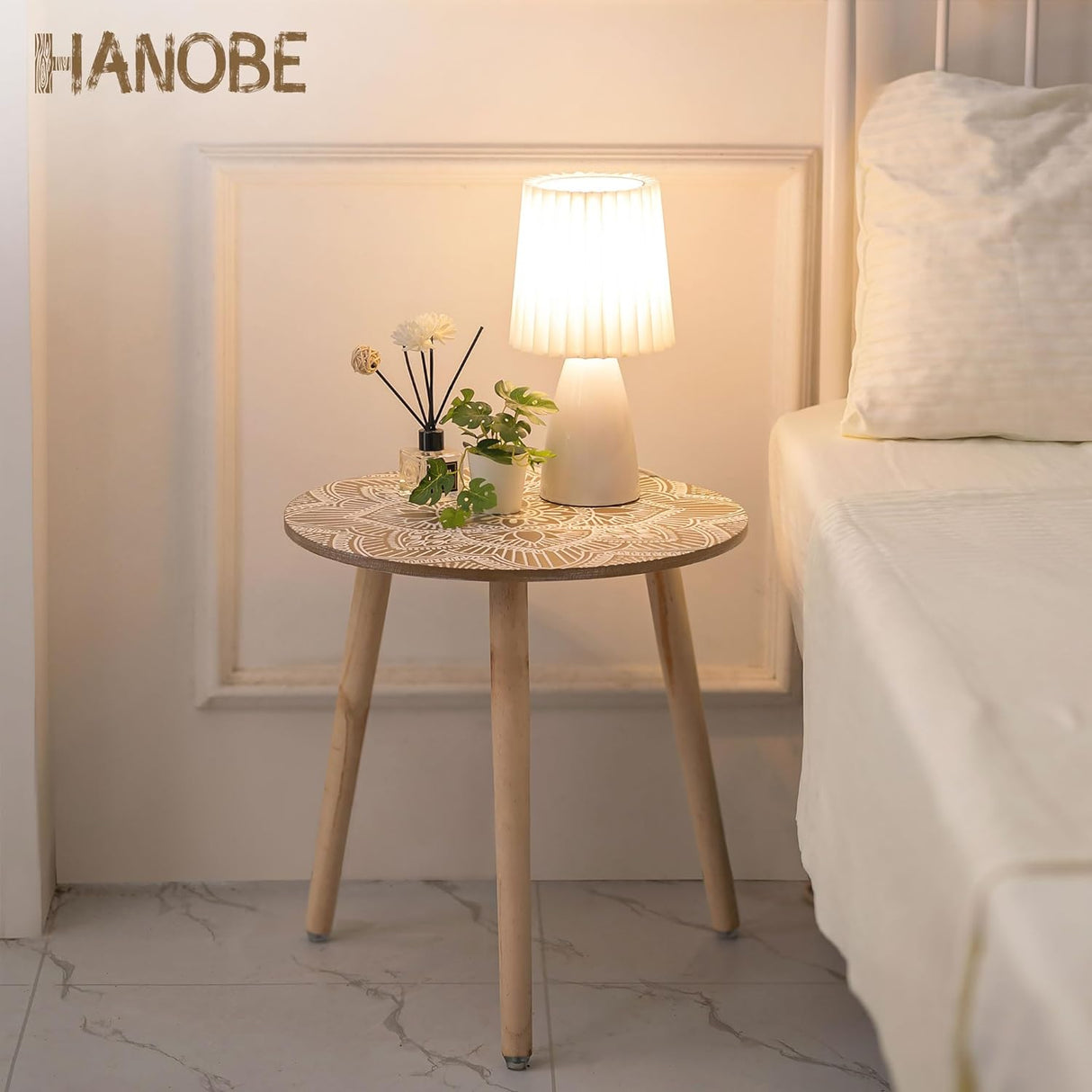 Hanobe Small Round Side Table: Boho End Tables for Living Room