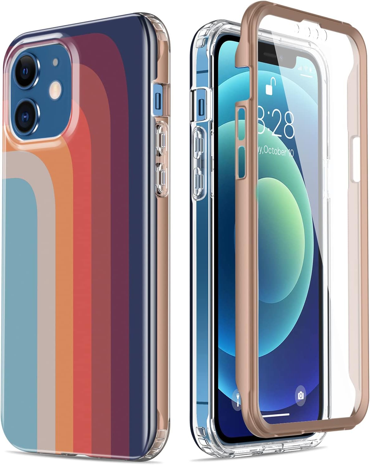 ESDOT Funda para iPhone 12, iPhone 12 Pro con protector de pantalla integrado, funda resistente con diseños de moda para mujeres y niñas, funda protectora para iPhone 12/12 Pro de 6.1 pulgadas, bonito arco iris