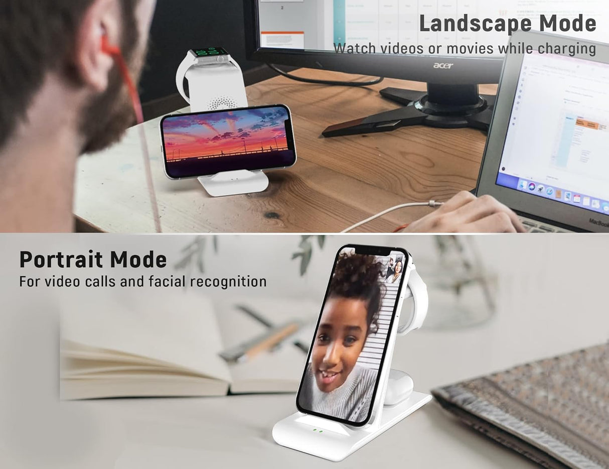 Cargador inalámbrica 3 en 1 de carga rápida blanco