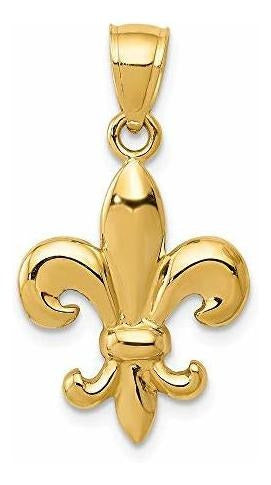 14k Oro Amarillo Flor De Lis Colgante Collar Encanto Joyería