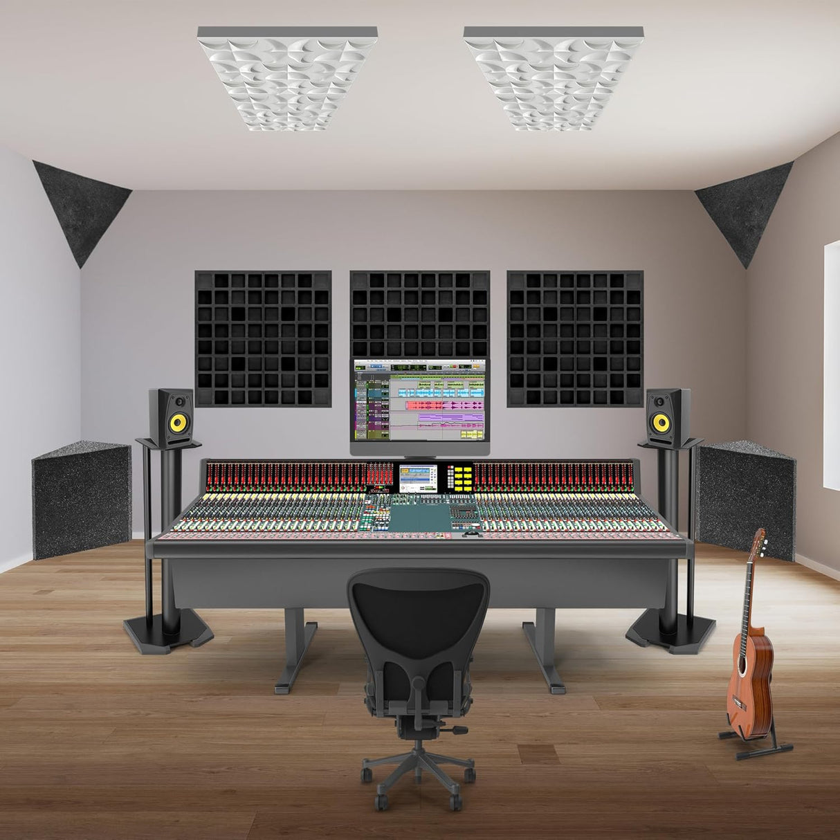 Paneles Acústicos Difusores EVA 12x12 Waffle Estilo 4pcs