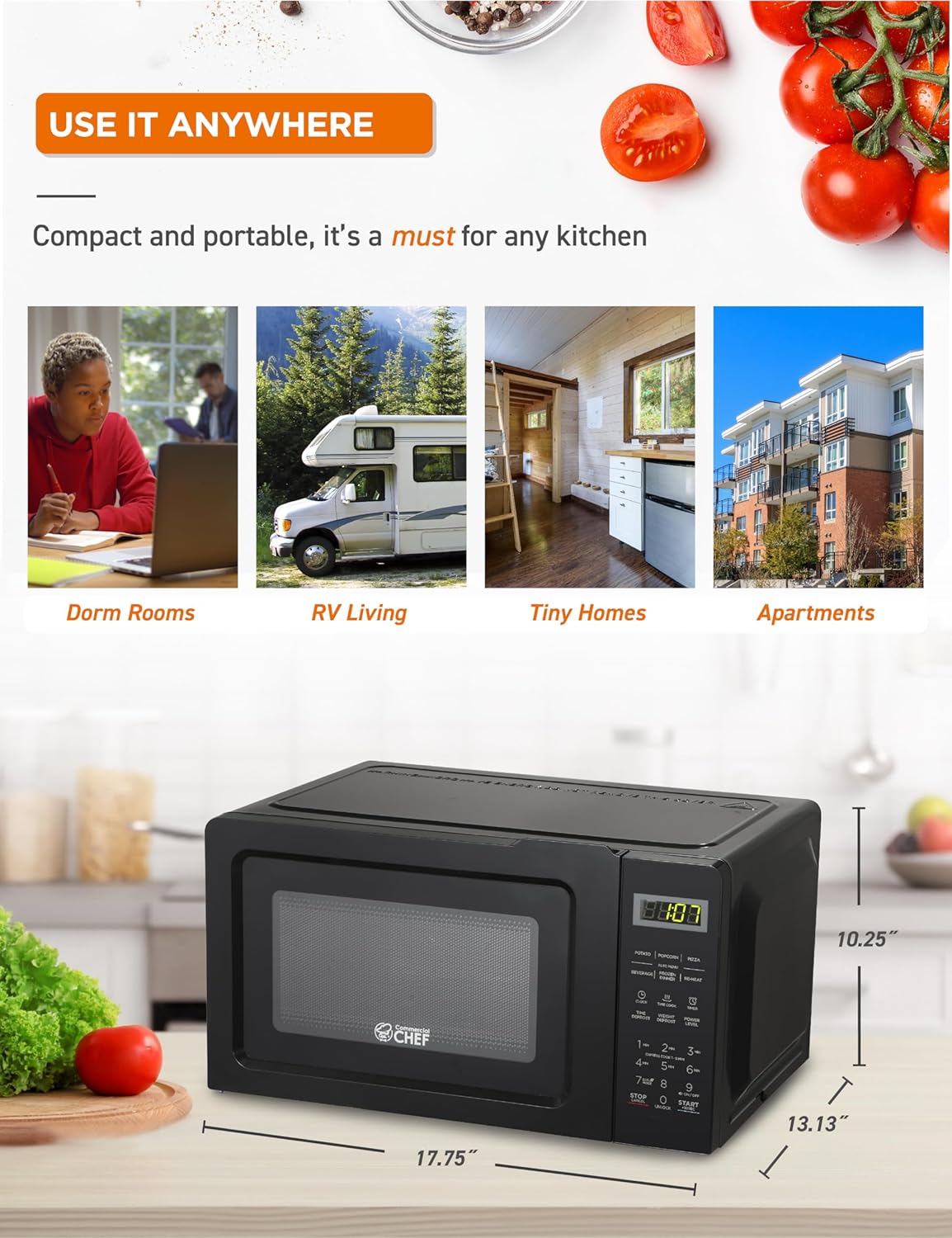 Microondas Comercial Chef 0.7 pies cúbicos, 700W, 10 niveles