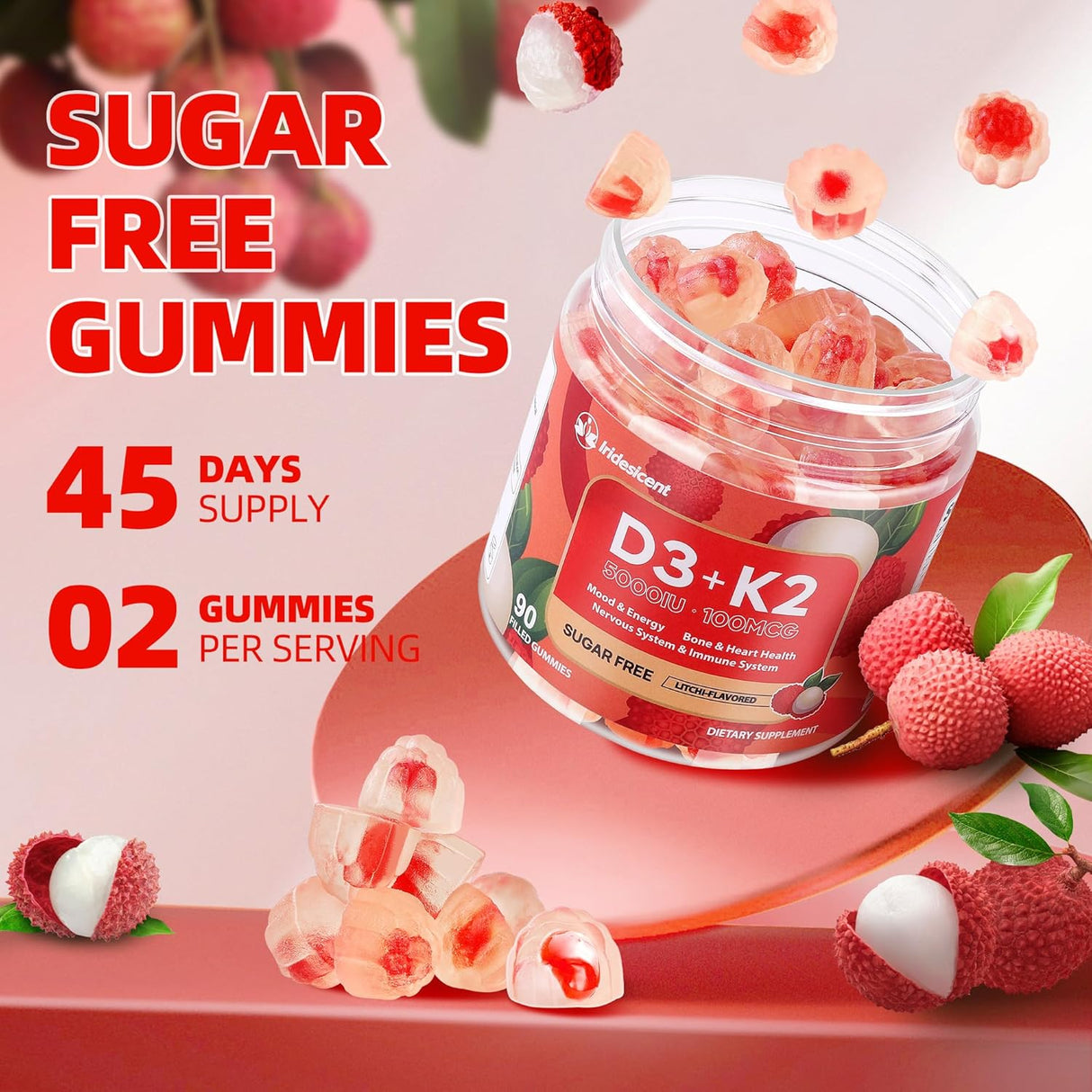 Gomitas de Vitamina D3 K2 Magnesio Sin Azúcar 90 Uni
