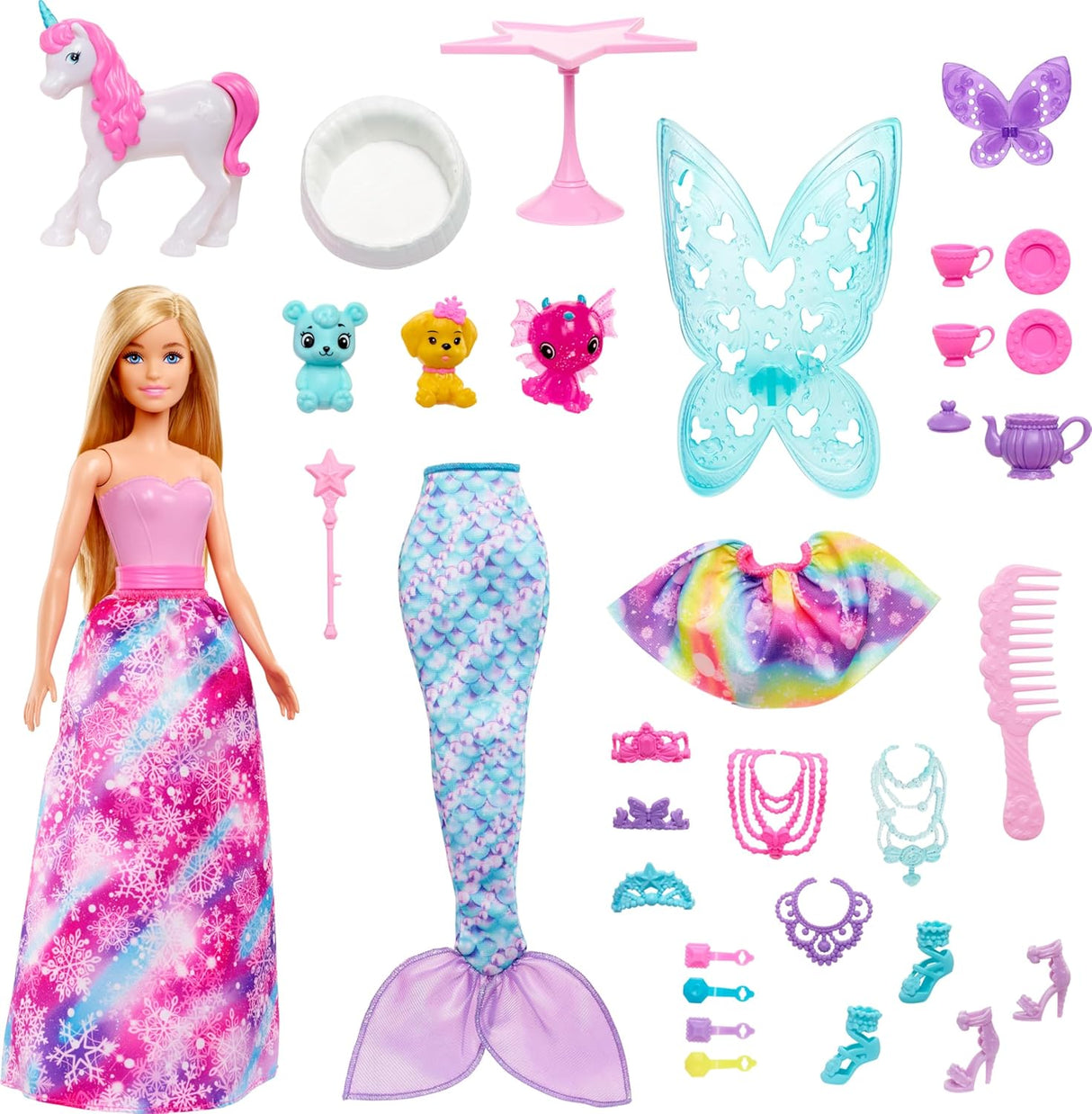 Calendario de Adviento Barbie Dreamtopia, 24 Sorpresas, Muñeca, Pets, Accesorios