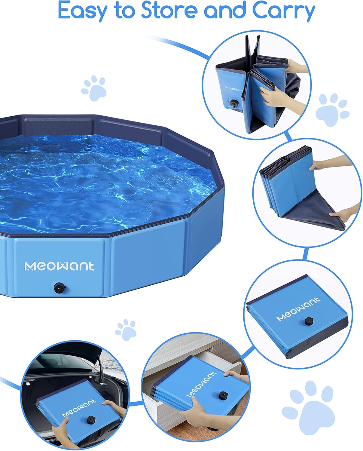Piscina Plegable para Perros Meowant XXL 71'' x 12'' Portátil