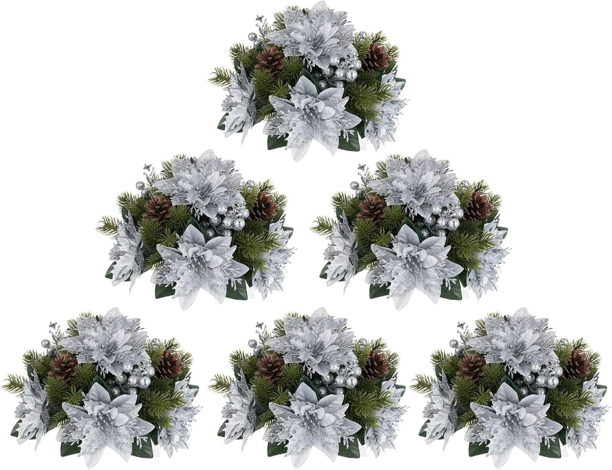 Flores Navideñas Artificiales BLOSMON 6 Pcs Poinsettias Glitter
