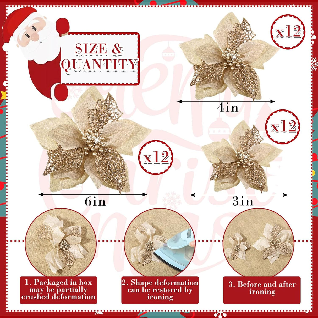 Flores Artificiales de Poinsettia WILLBOND 36 Piezas Decorativas