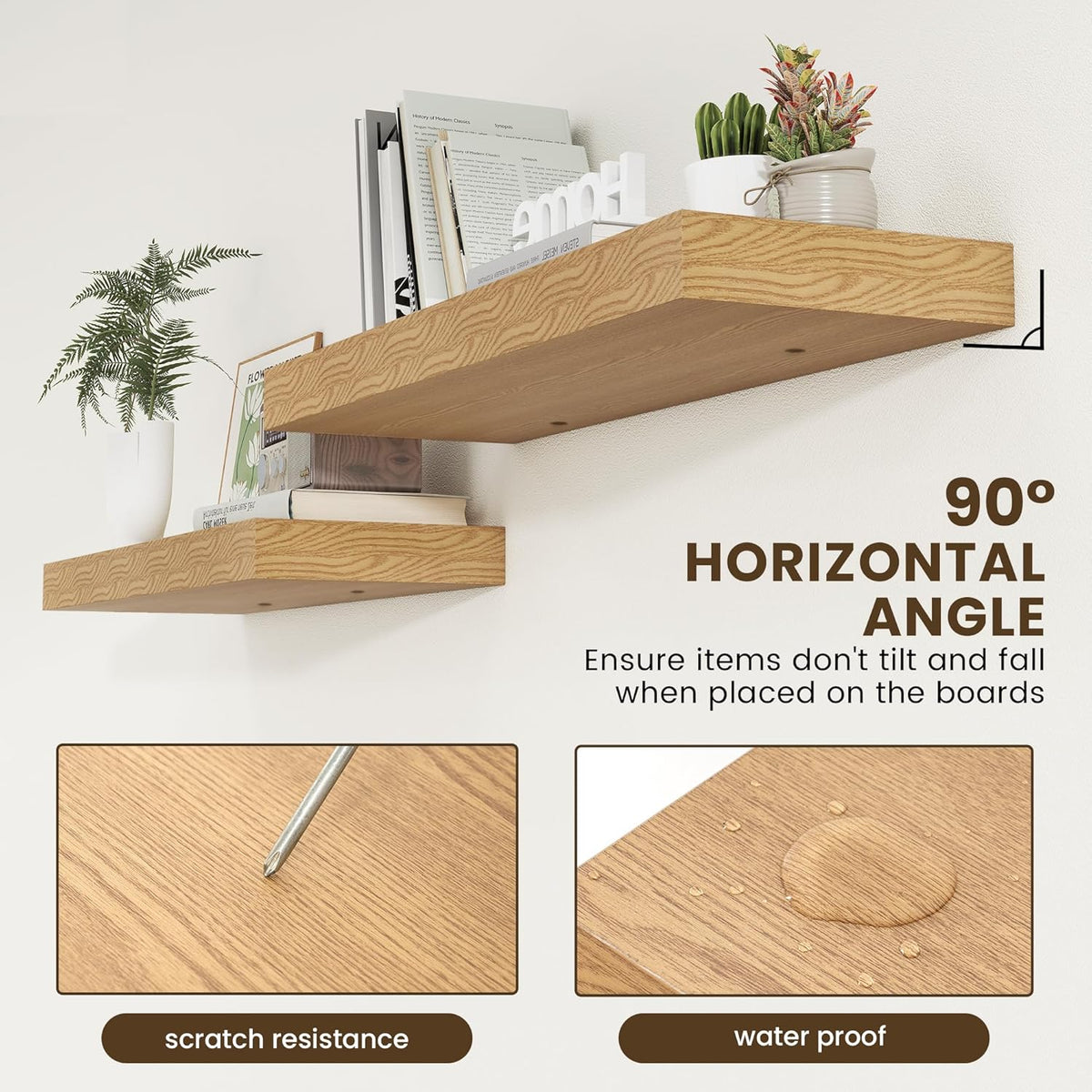 Estanterías Flotantes Profundas, Juego de 2, 36x12, Roble