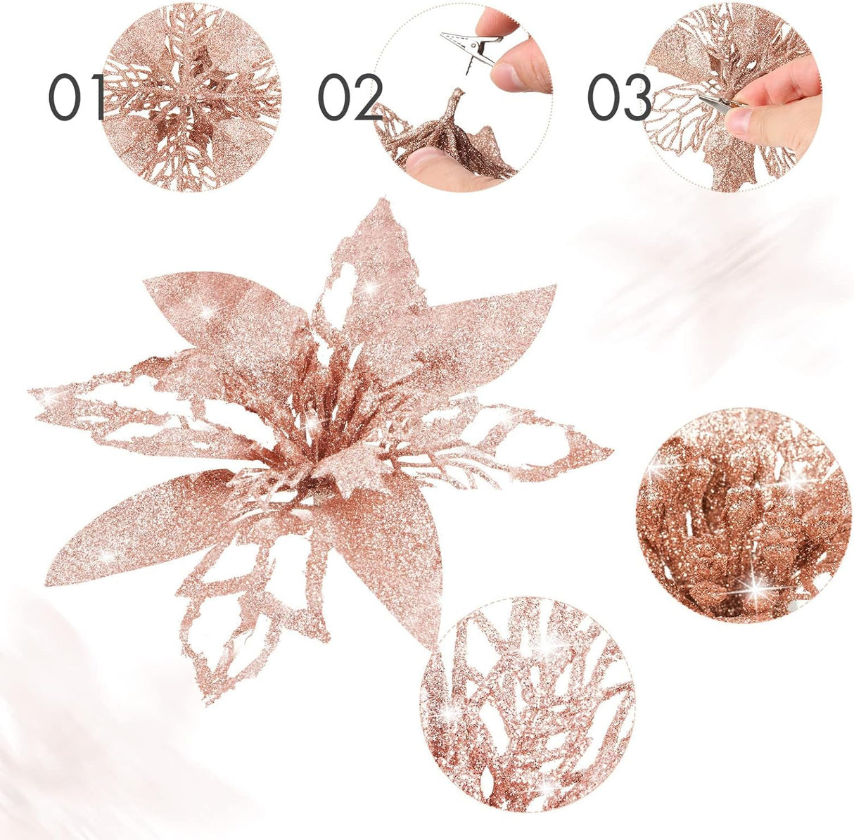 Flores Artificiales Poinsettia Boao 24 Piezas Decoración Navidad