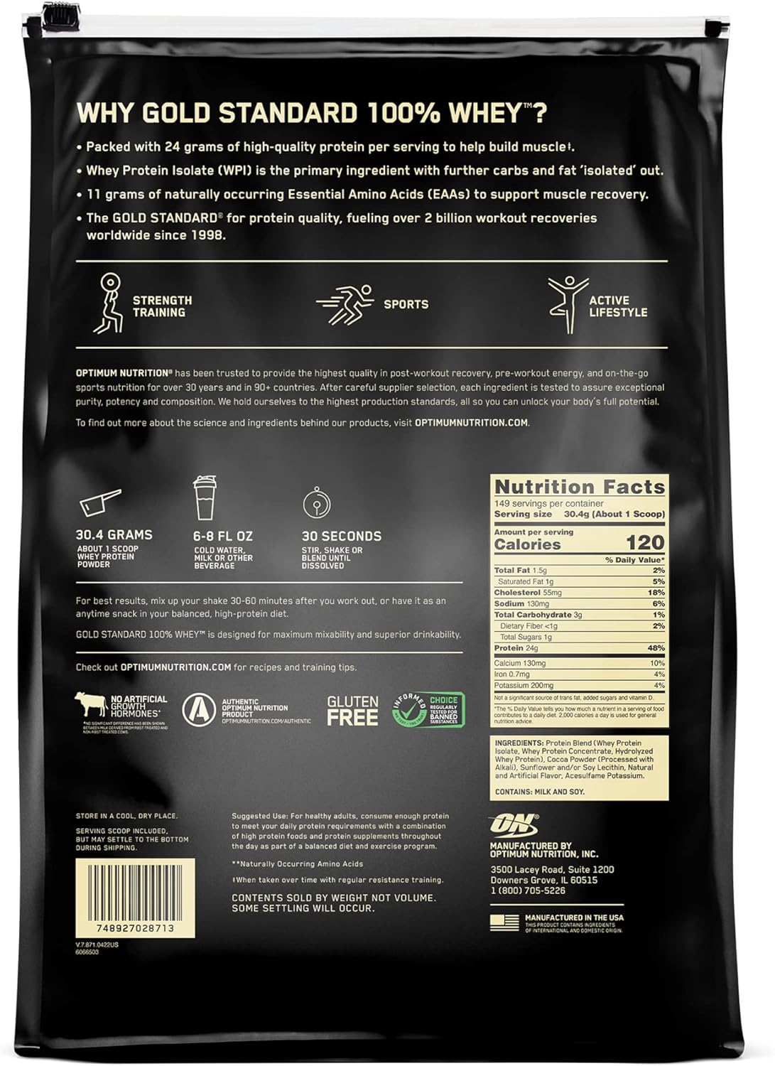 Proteína de Suero Gold Standard 100% Nutrición 10 lb