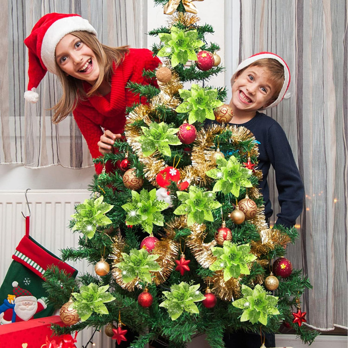 Flores Artificiales Poinsettia Serwalin 20pcs Decoraciones 14cm