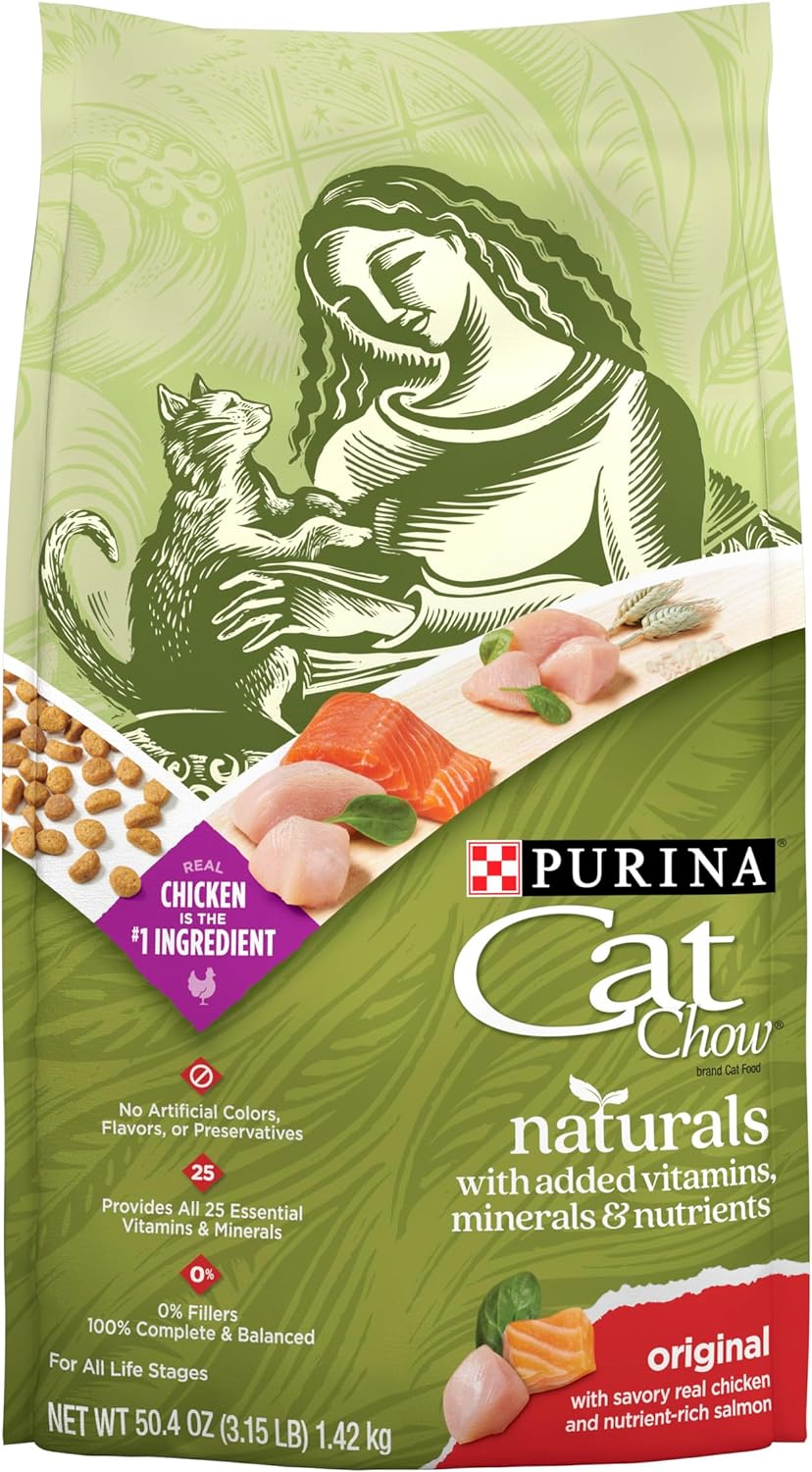 Purina Cat Chow Naturals - Alimento seco para gatos con vitaminas, minerales y nutrientes añadidos, Naturals Original - Bolsa de 12.6 libras (paquete de 4)