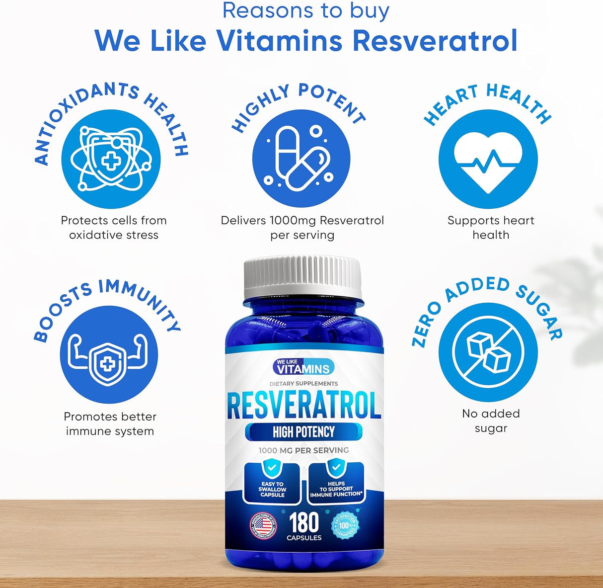 Suplemento Vitamins Resveratrol 1000 mg 180 cápsulas