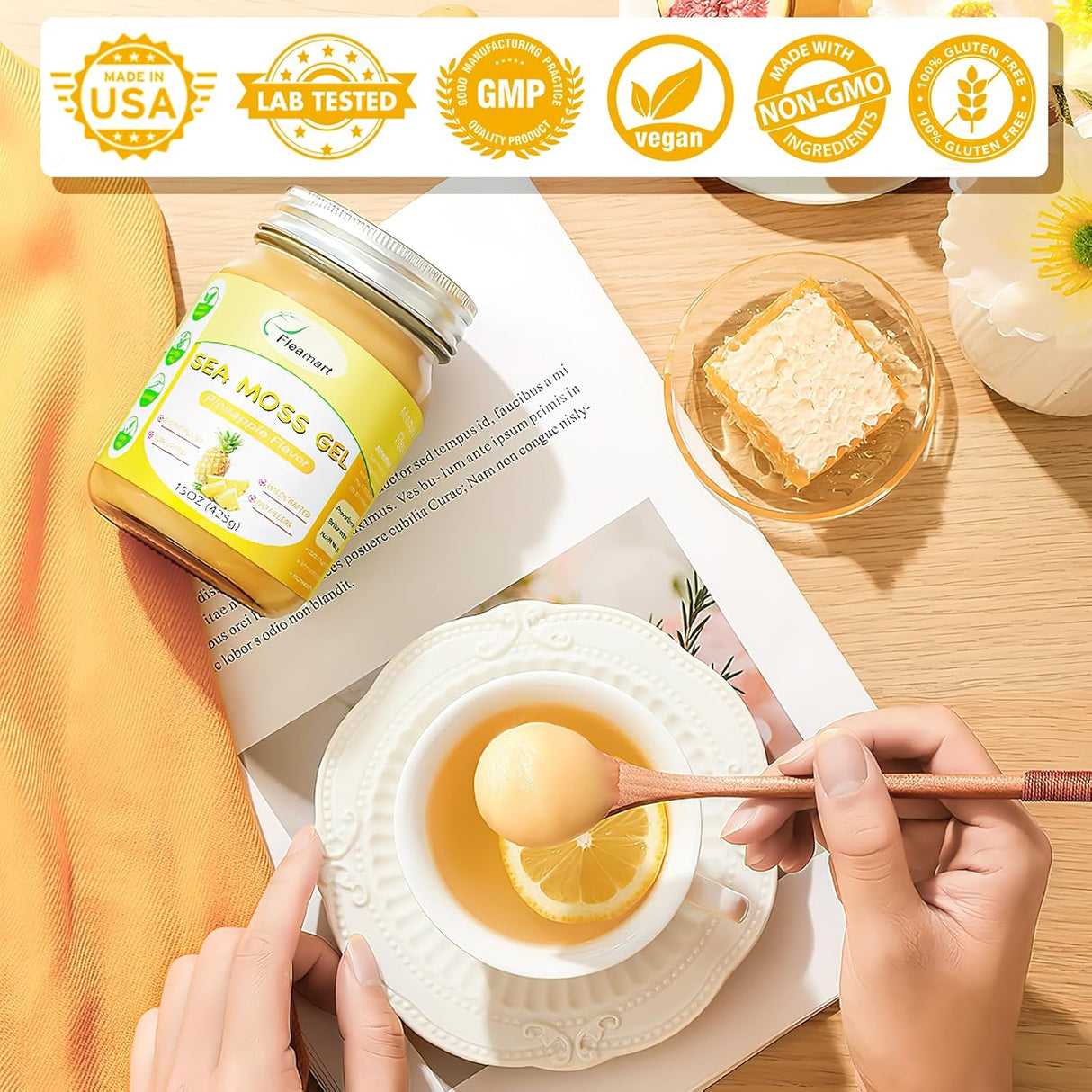 Gel de Musgo de Mar Irish, Superalimento Vegano, Sabor Piña