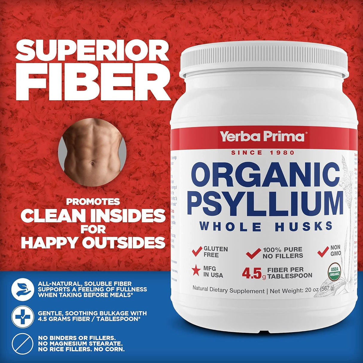 Yerba Prima Psyllium Natural - Fibra Dietética 20 oz