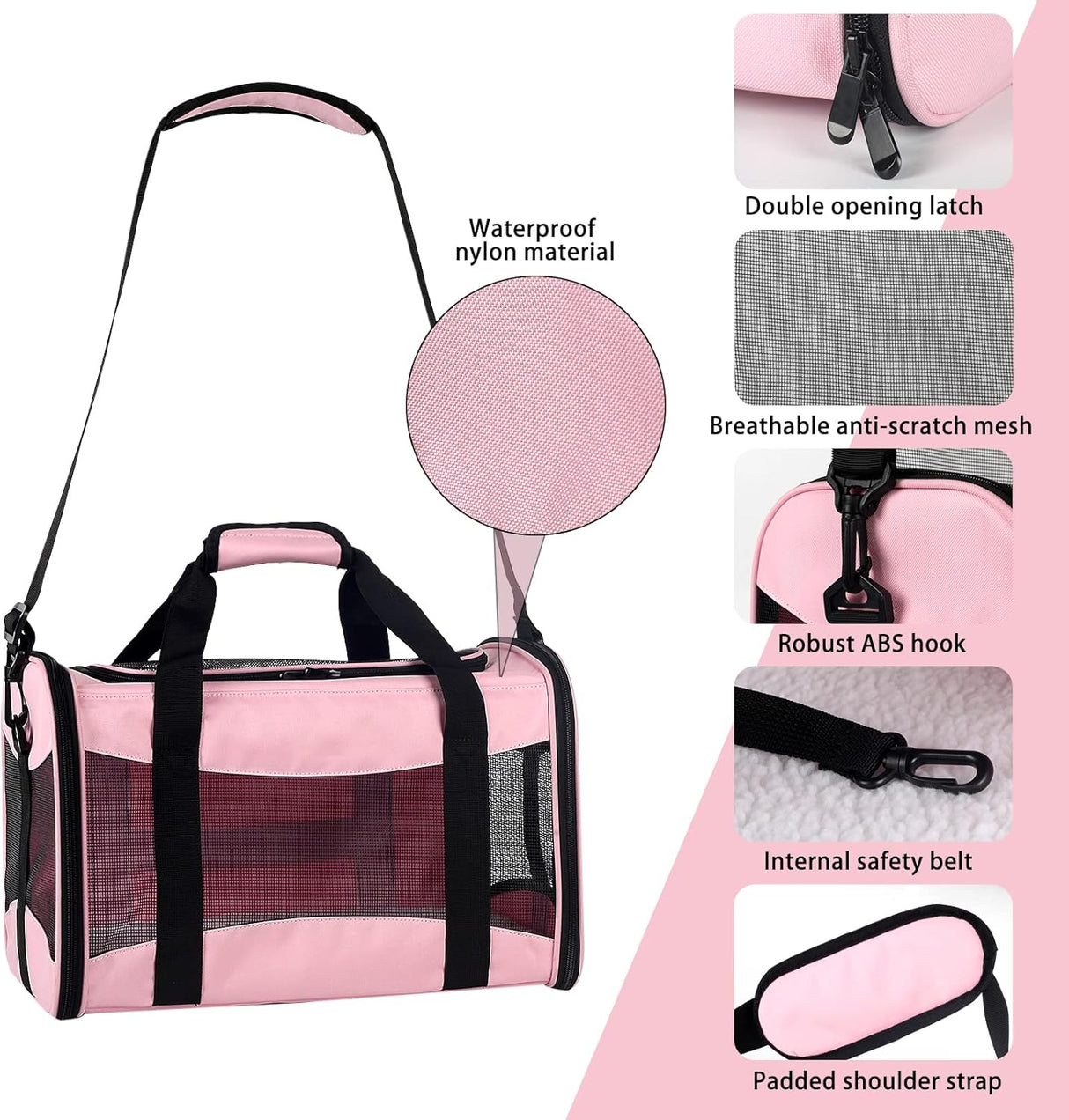 Transportadora para Gatos y Perros, Aprobada, Mediana, Rosa