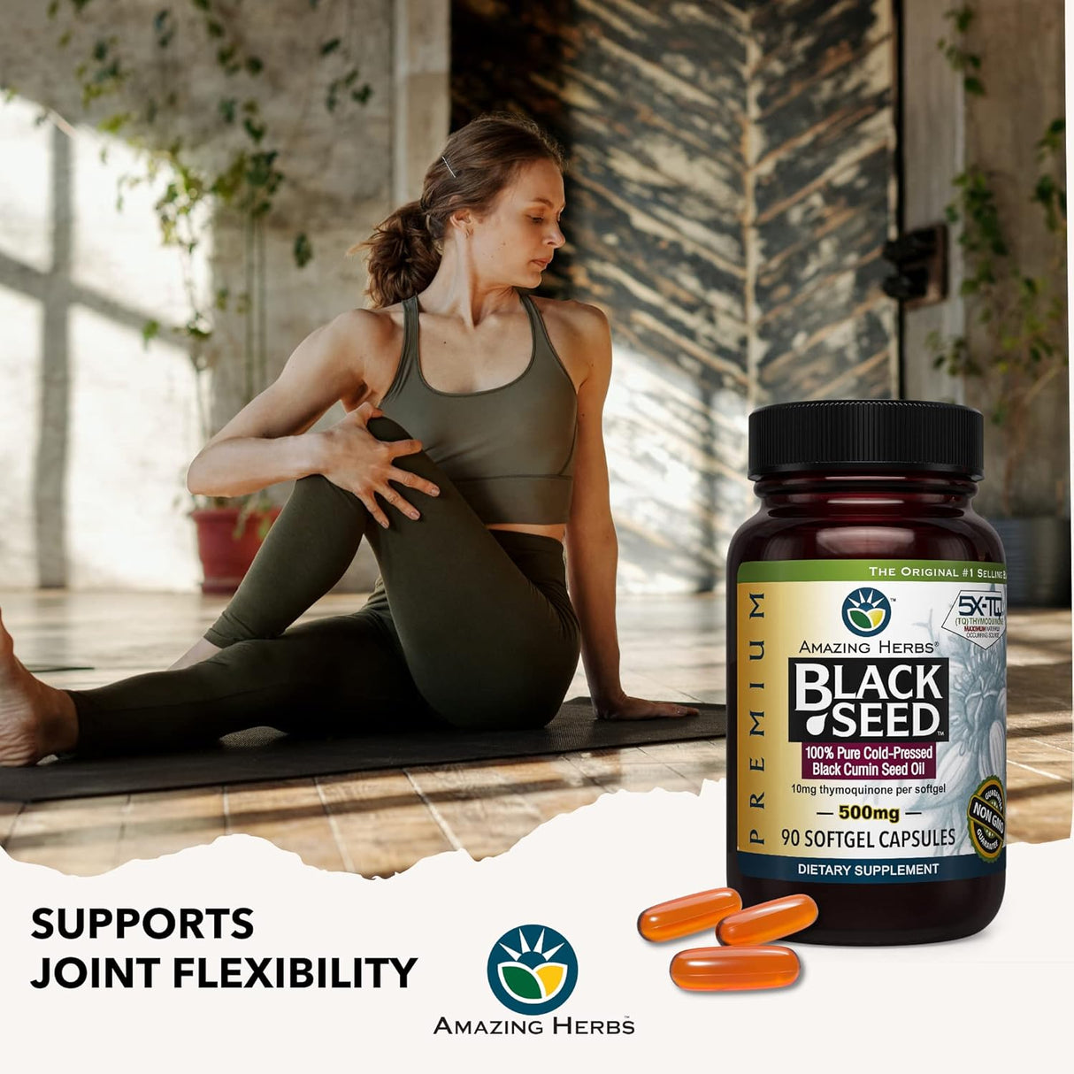 Cápsulas de Aceite de Semilla Negra Amazing Herbs 500mg 90 ct