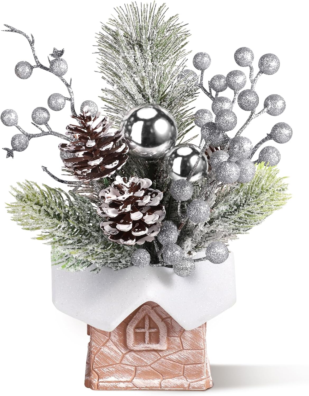 Árbol de Navidad Miniatura Artificial, Decoraciones, Cabin-Silver