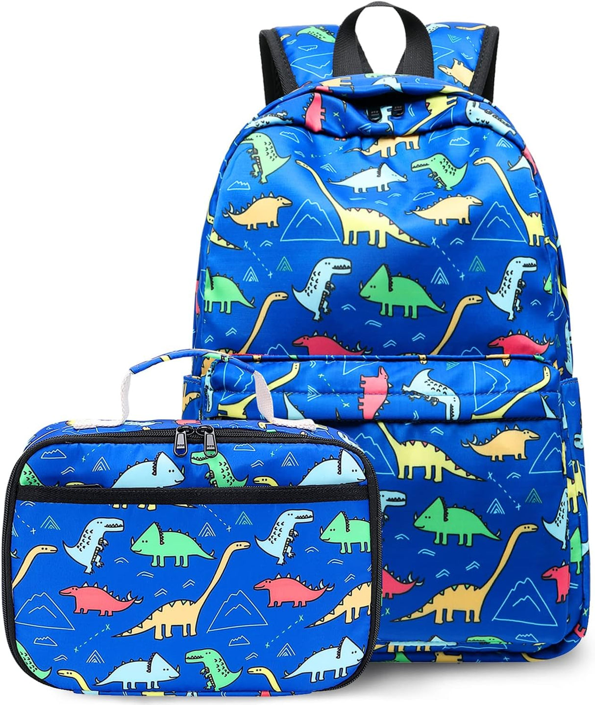 Morral y lonchera escolar con estampados para niños azul
