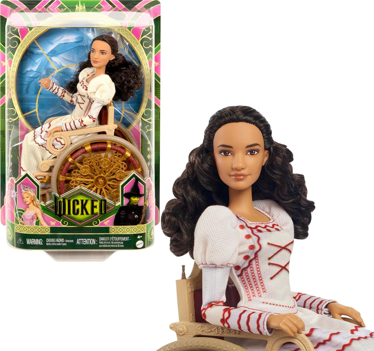 Muñeca Wicked Nessarose de Mattel, con accesorios y silla de ruedas