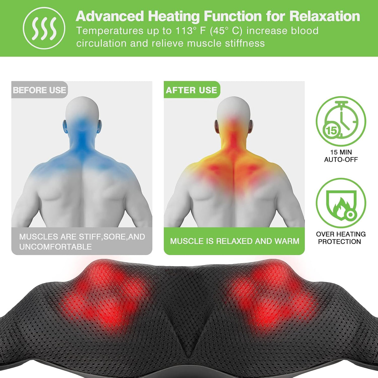 Masajeador Shiatsu Cotsoco con Calor, Alivio Muscular 3D