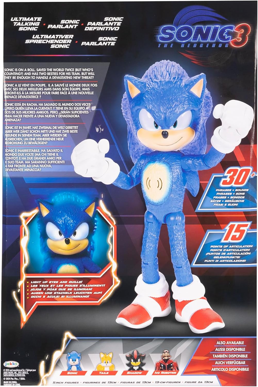 Figura Sonic 12 Ultimate, Sonic, 30+ Frases, Ojos y Espinas Lumin.