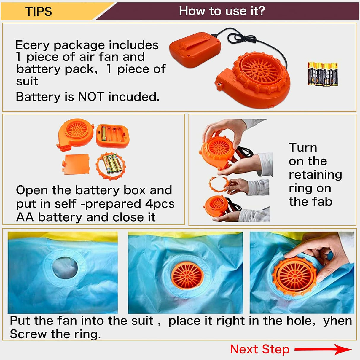 Ventilador Mini para Traje Inflable, Halloween, Cosplay, Modelo X1