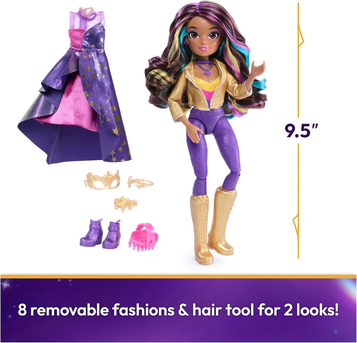 Muñeca Unicorn Academy, Sophia con 9 Accesorios, 9.5”