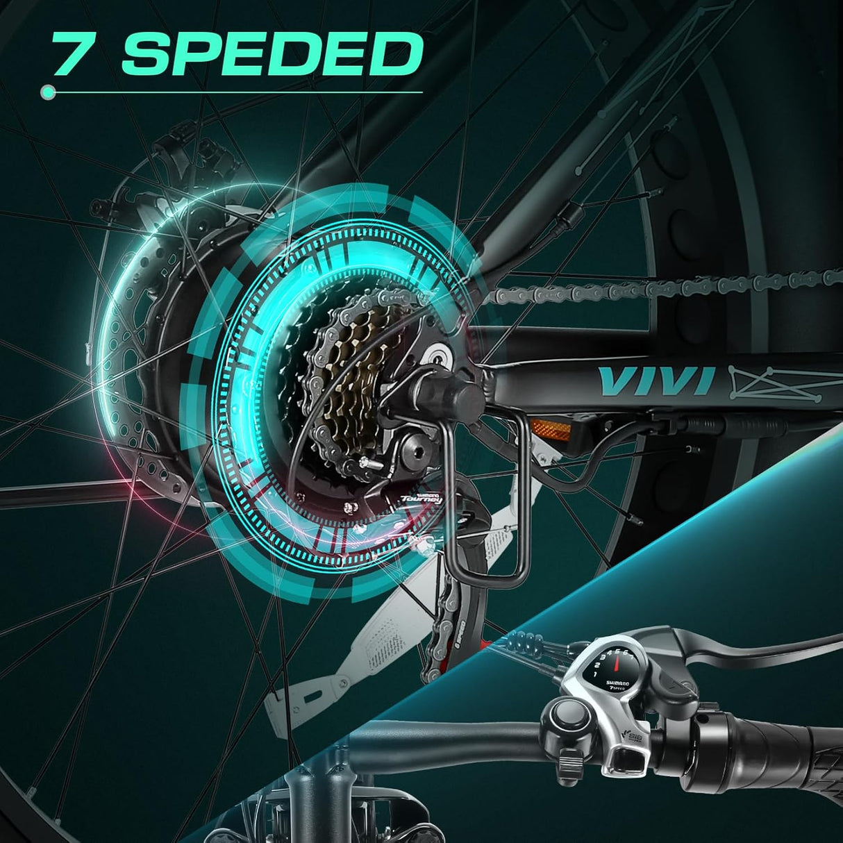 Bicicleta Eléctrica Vivi F26FUL 1000W, 48V, 60 Millas, 7 Velocidades