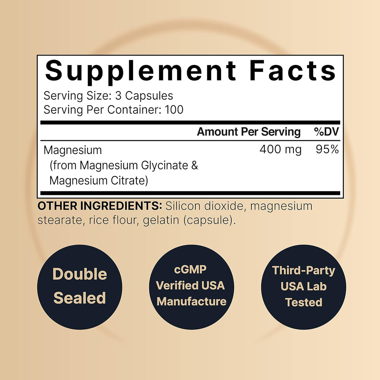 Magnesium Complejo 400mg 300 Cápsulas Glicinato Citrato