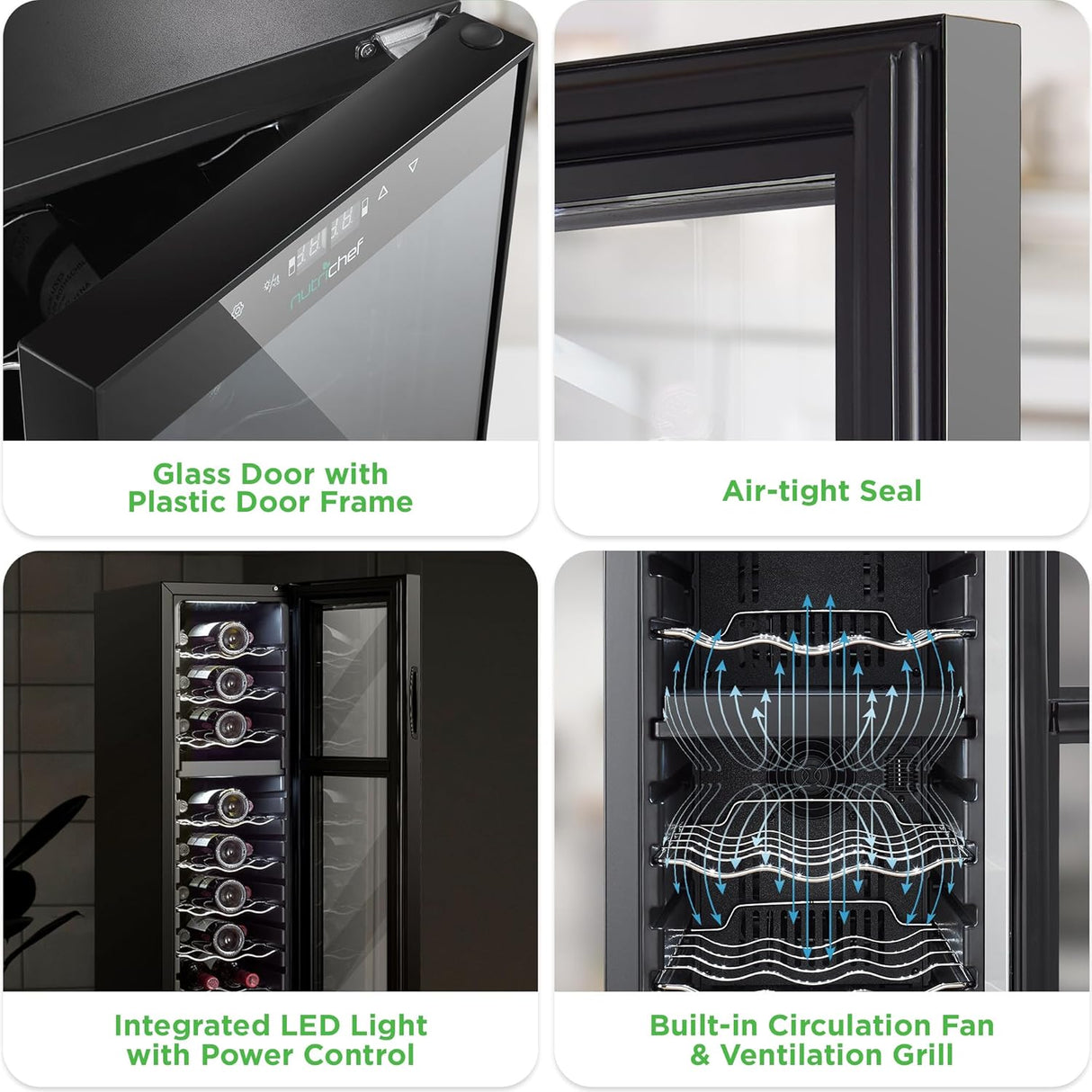 Refrigerador de vino NutriChef PKCWCDS245, doble zona, 24 botellas