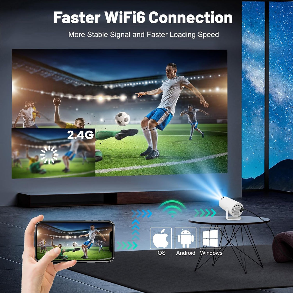 Proyector portátil 4K WIFI 6 Bluetooth, rotación 180°, auto keystone
