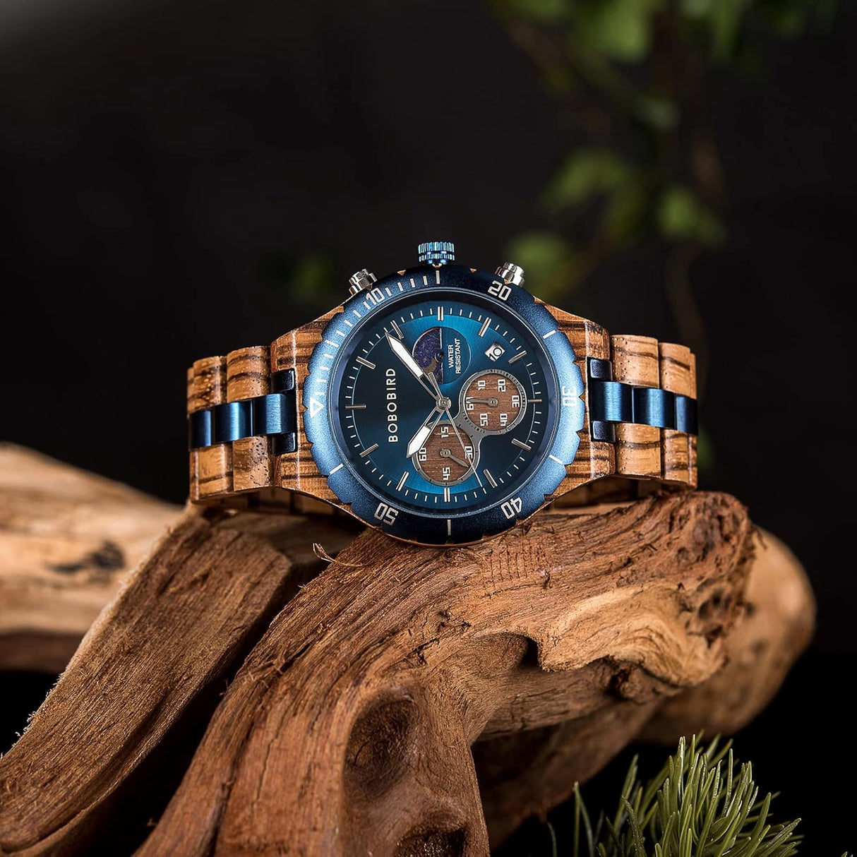 Reloj de madera de cuarzo para hombre acero inoxidable