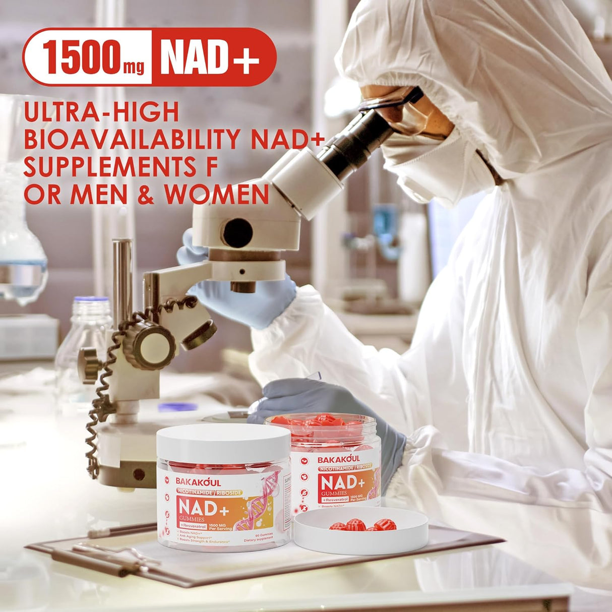 Suplemento NAD Gummies, Nicotinamida Ribósido 900mg, 60 Uds.